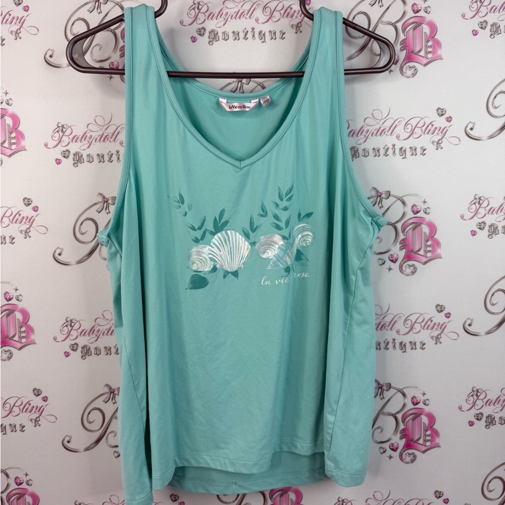 La Vie En Rose tank top shells shell ocean theme Aqua Shell Print Tank Top